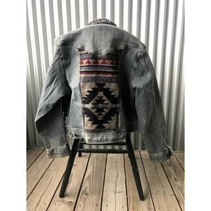NWT VTG Riders Lee Denim Jkt XL-Upstyled with Western Fabric and Grunge Collar